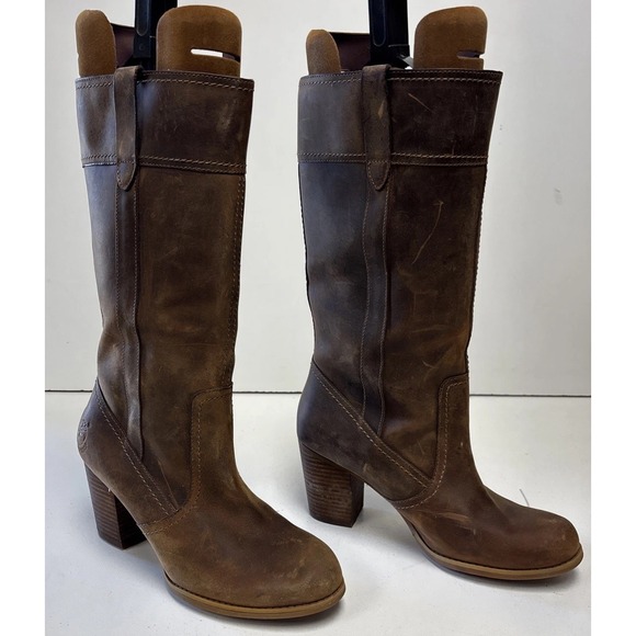 Timberland Rudston Waterproof Boot Sz 7.5 Block Heel Brown Leather Boho Western - Picture 1 of 13